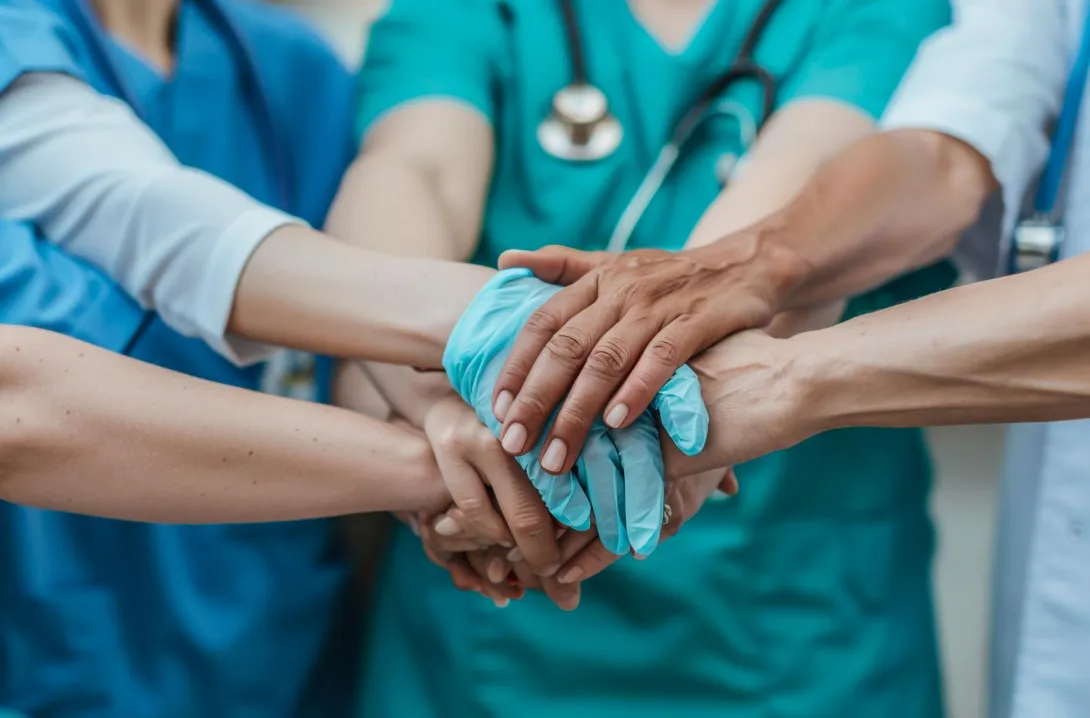 Persones sanitàries ajunten les seves mans per unir esforços